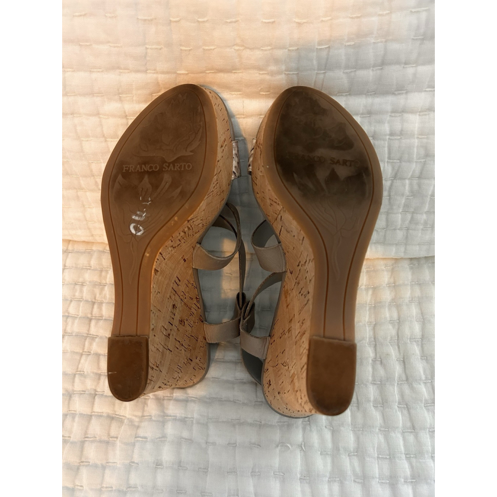 Franco Sarto Snake Print Cork Wedge Crisscross Leather Strap Sandal Sz 10 - Picture 8 of 9